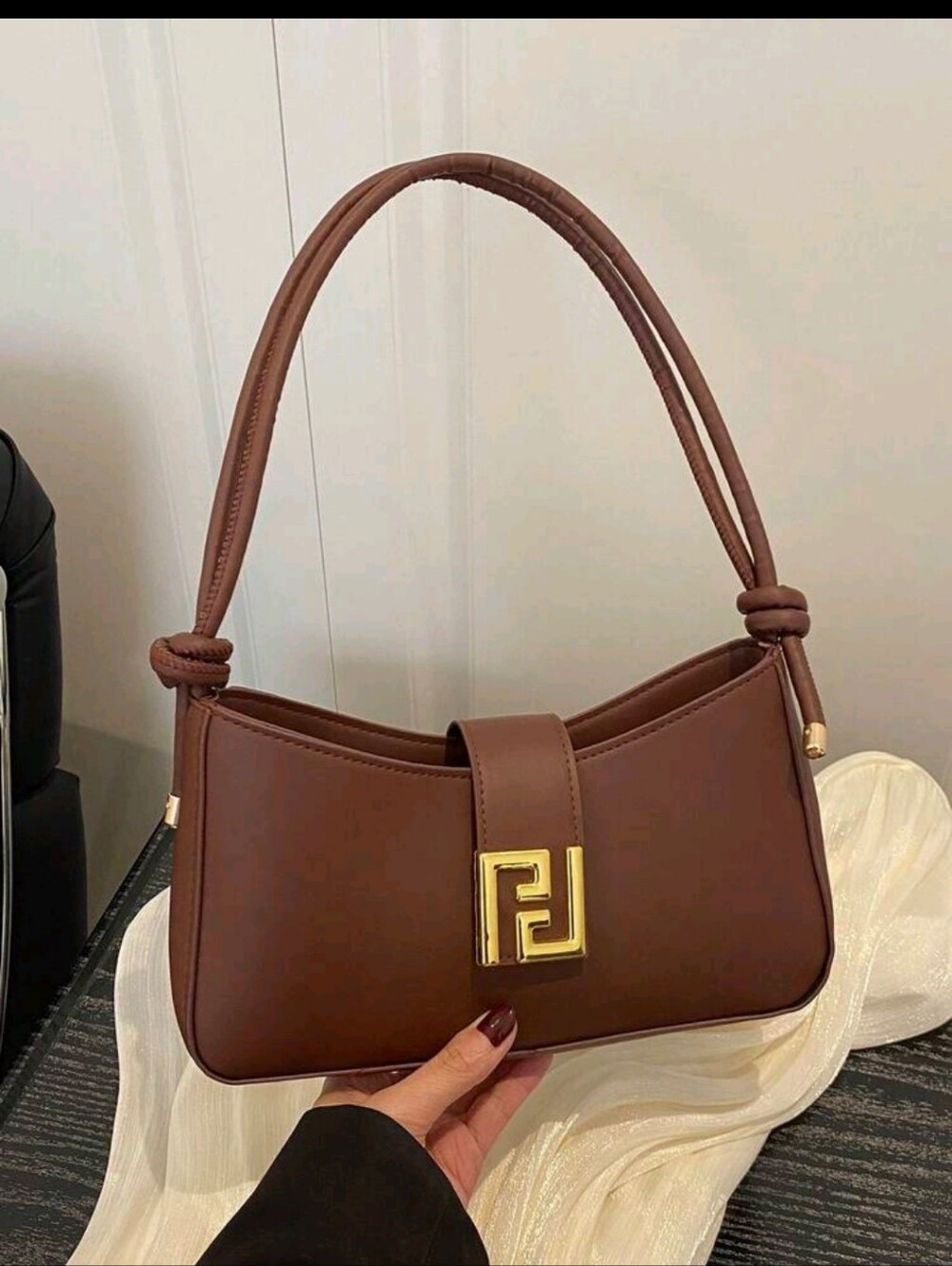 BRAND NEW ** Brown Leather Shoulder Bag with Gold Accent